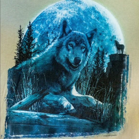 Vintage 90s Animal Illustration Wolf Tee - Picture 2 of 2